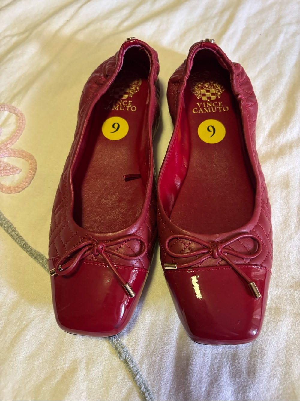 Vince Camuto Cherry Red Quilted Ballet Flats with Bow